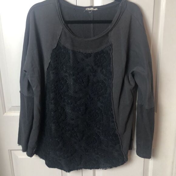 Mystree Womens Floral Embroidery Round Neck Long Sleeve Pullover Tee Black M/L - Picture 1 of 6